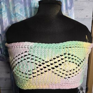 Vintage Handmade Crochet Pastel Scarf